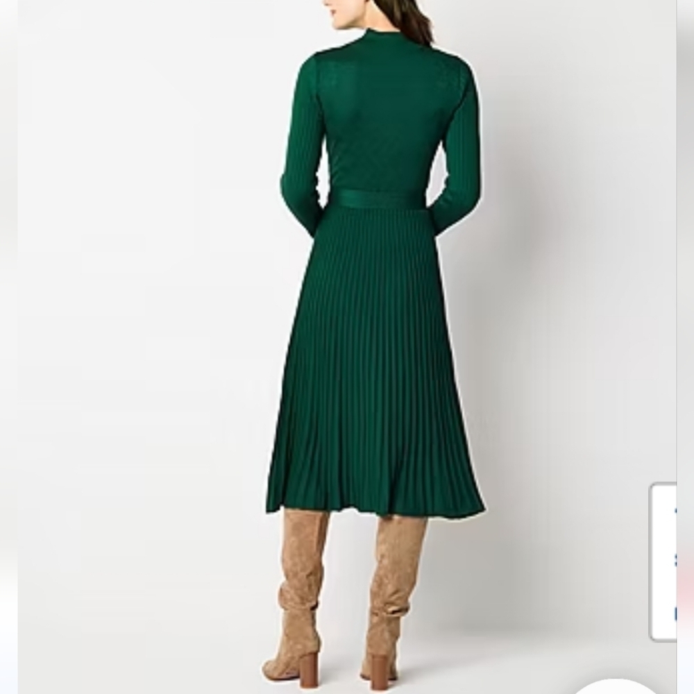 Studio One Petite Green Long Sleeve Sweater Midi Dress - Picture 3 of 12